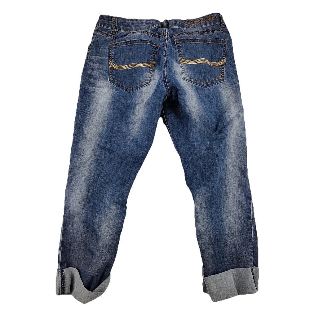 Indigo Rein Capri Jeans Juniors 11 Blue Medium Wash Distressed Cuffed 32x20 - Picture 9 of 9